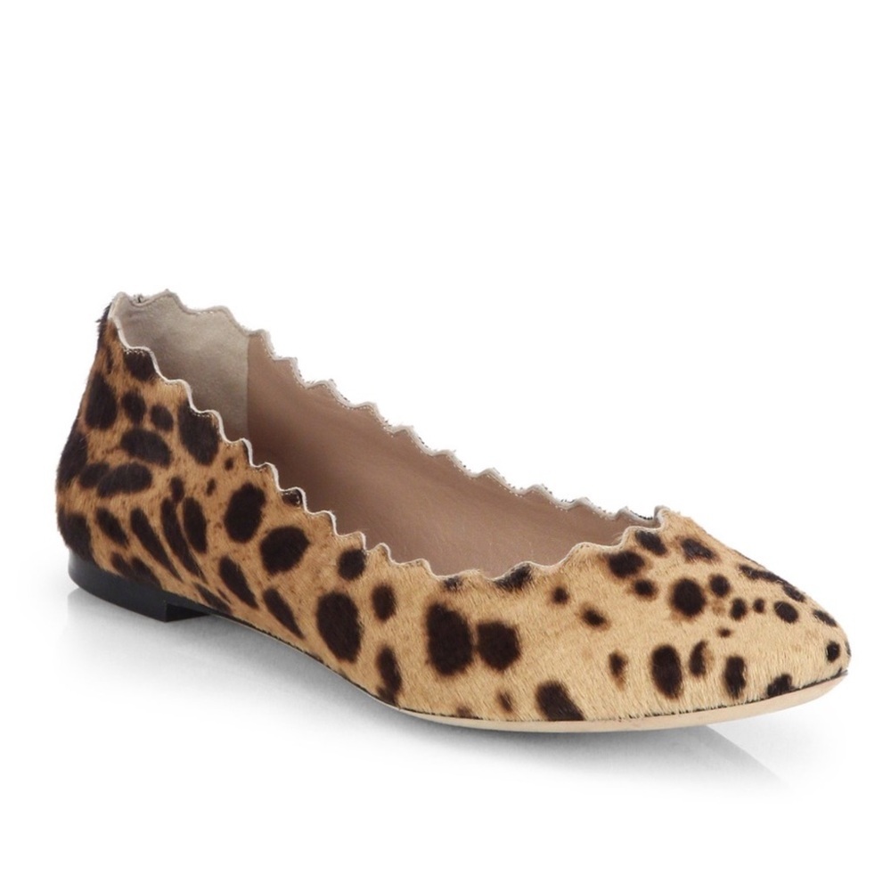Chloe Calf Hair Scalloped Leopard Flats Womens EU 36 / US 6 - Picture 5 of 9